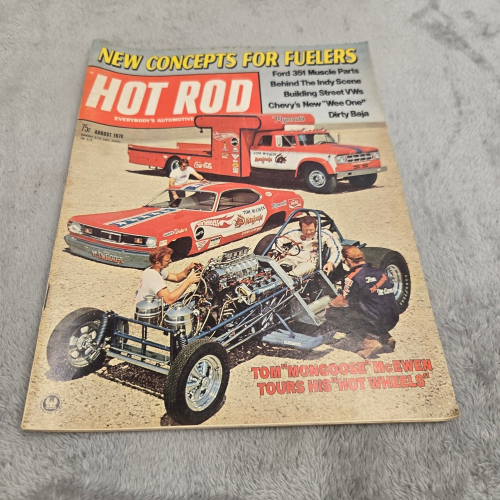 Hot Rod Magazine August 1970 Tom Mongoose McEwen Hot Wheels Ford 351 VW Chevy